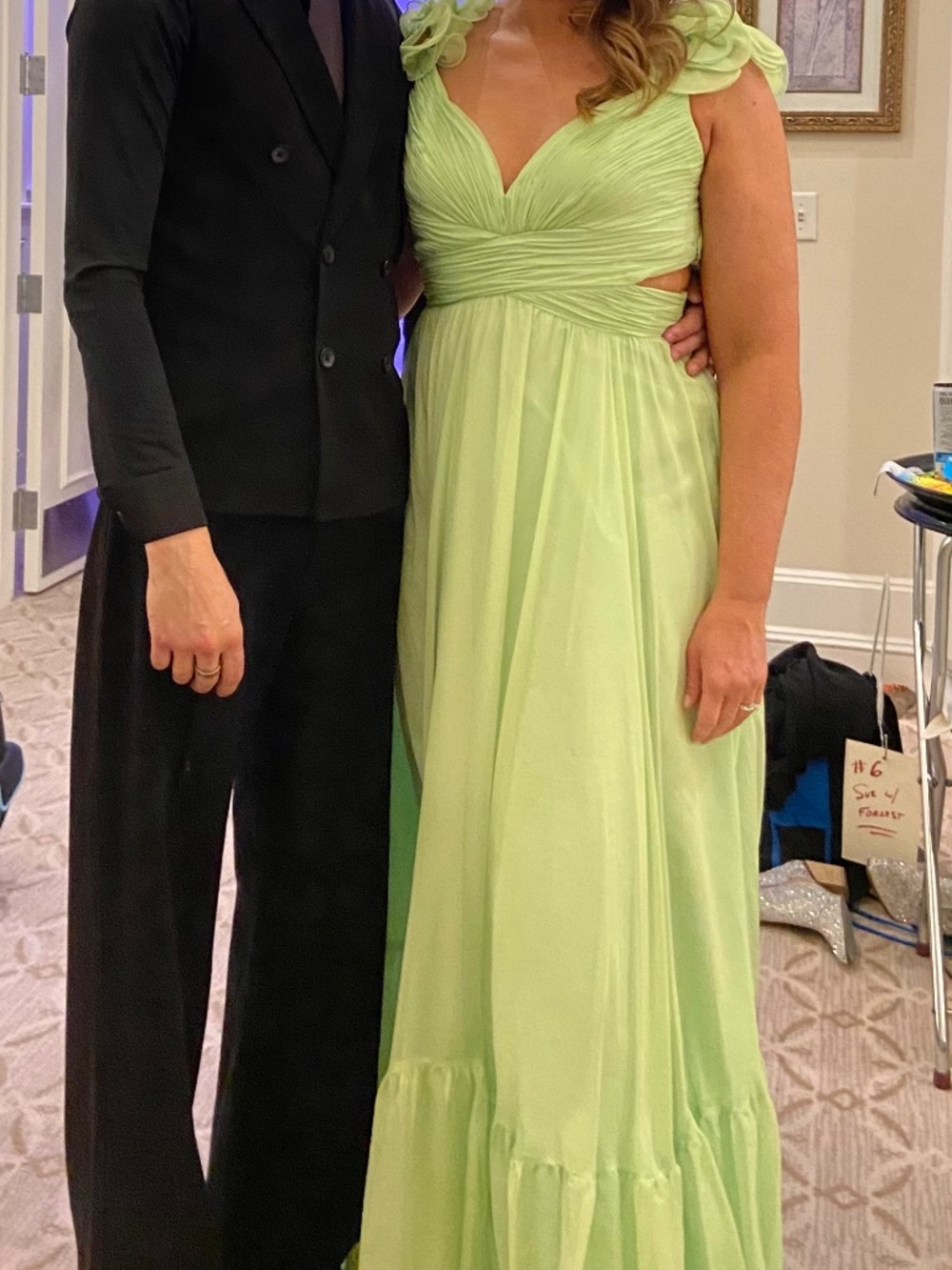 Mac Duggal Mint Green Ruffle Tiered Cut-Out Chiffon Gown